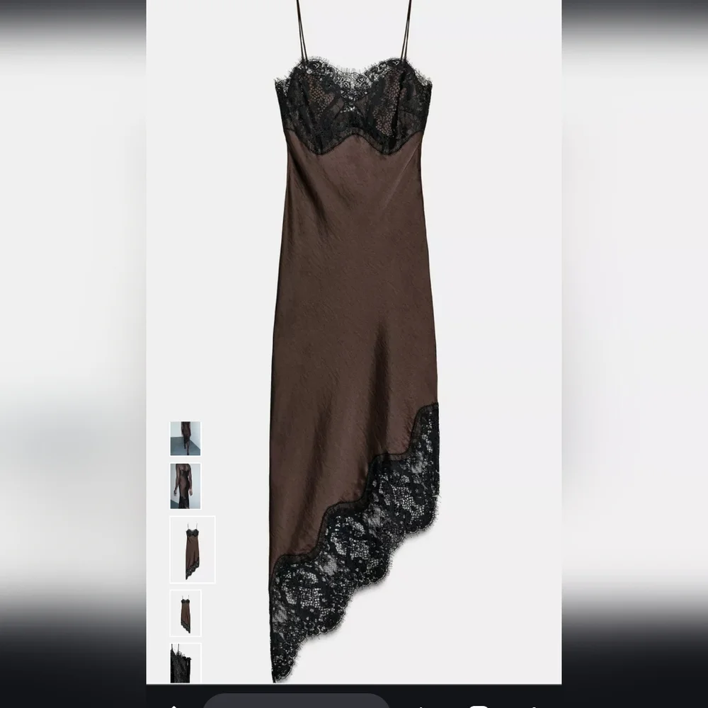 Zara Chocolate Asymmetrical Dress with Lace - Picture 6 of 11